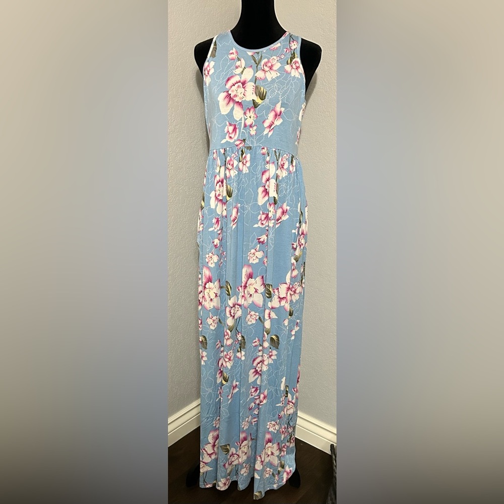 Sleeveless Racerback Loose Plain Maxi Dress